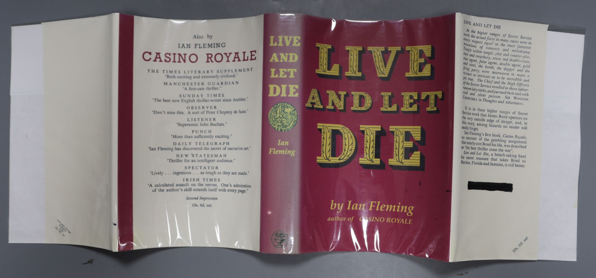 Fleming, Ian - Live and Let Die, 2nd impression, d/wrapper, reproduction, 1954